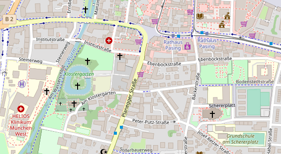 Physiotherapie auf Satellitenbild